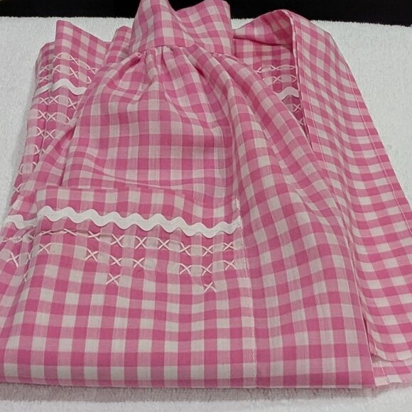 Vintage Handmade Embroidered Half Apron in Pink & White Gingham - Shows Wear - Picture 2 of 6